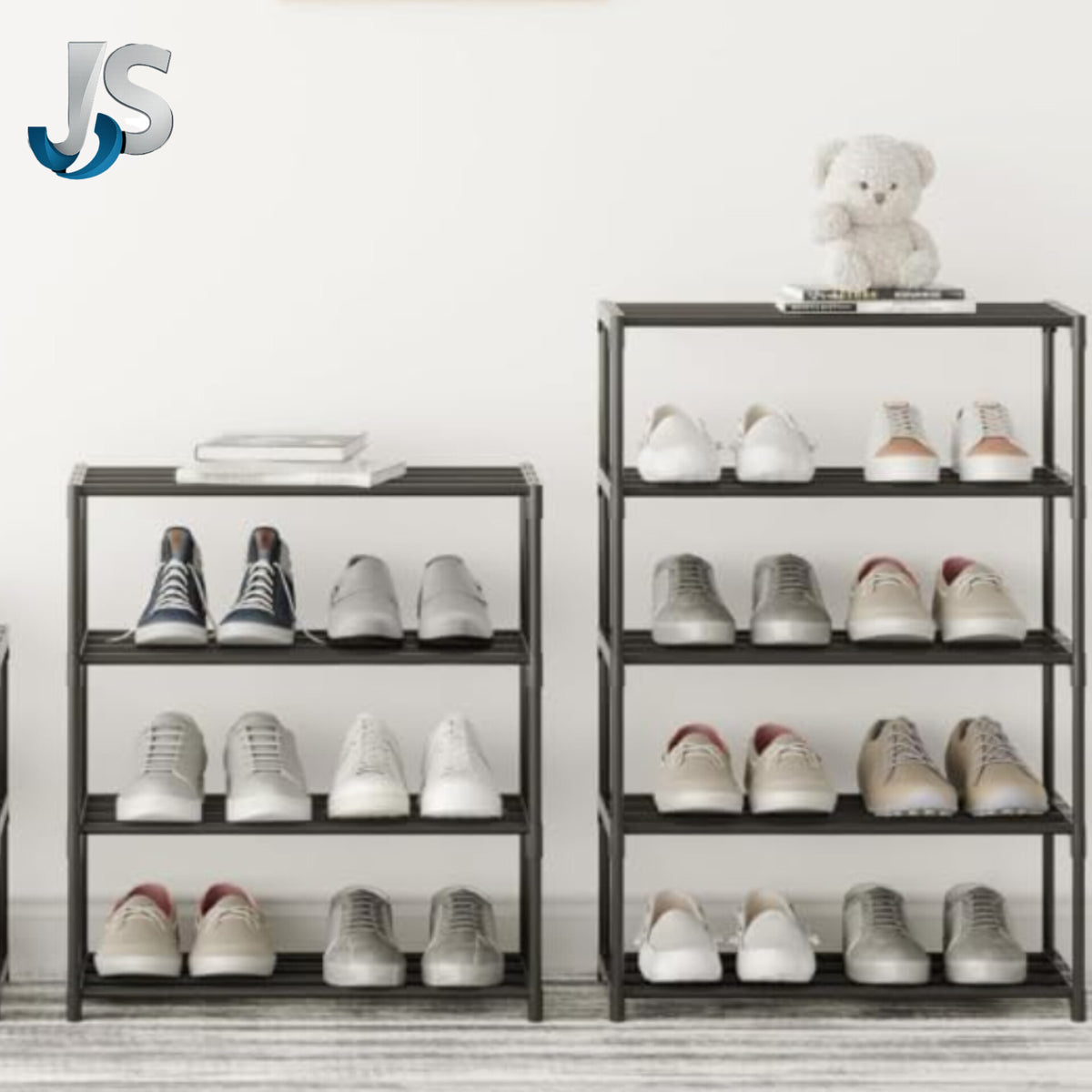 JS Plastic 5 Layer Shoe Rack Black Organizer