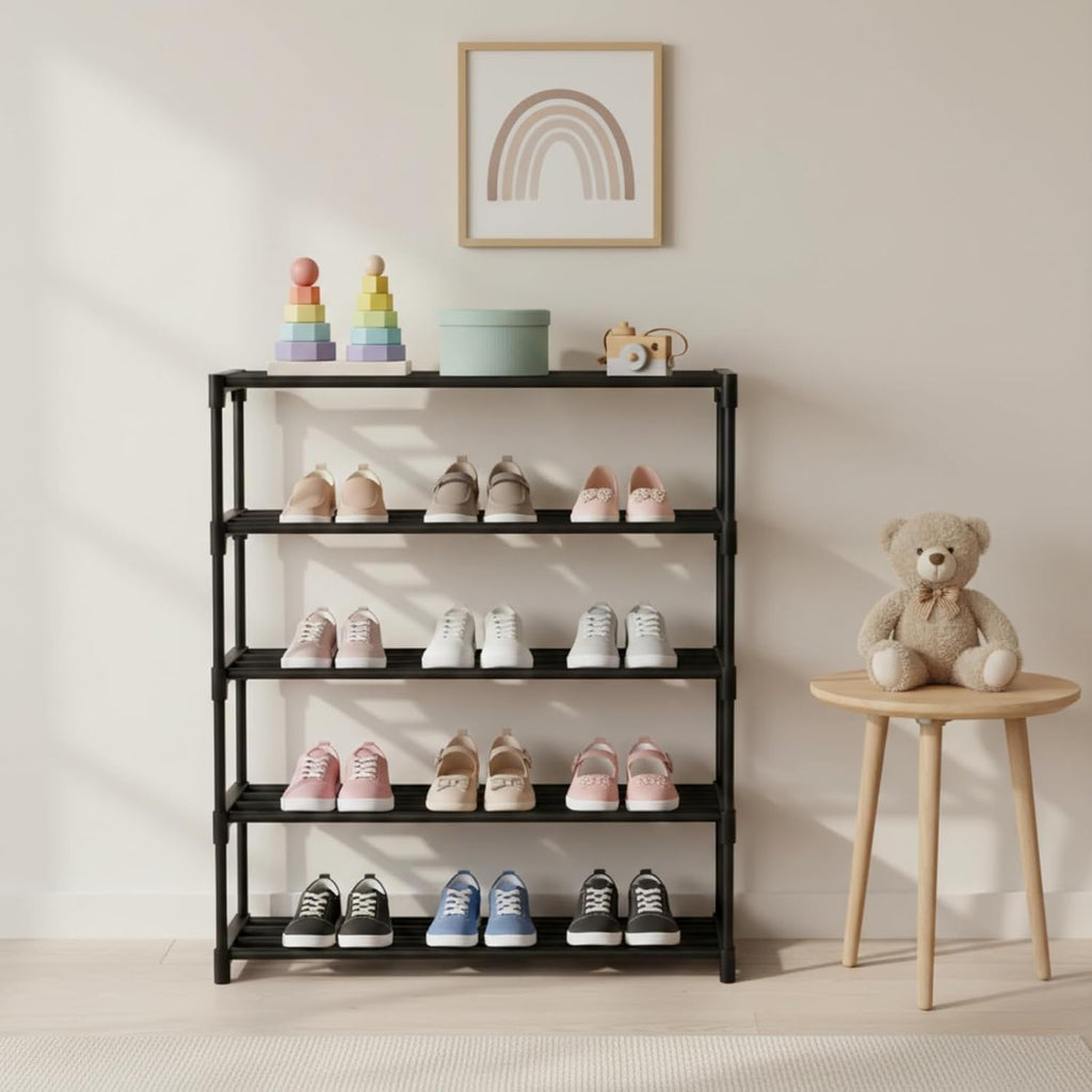 JS Plastic 5 Layer Shoe Rack Black Organizer - lifestyle