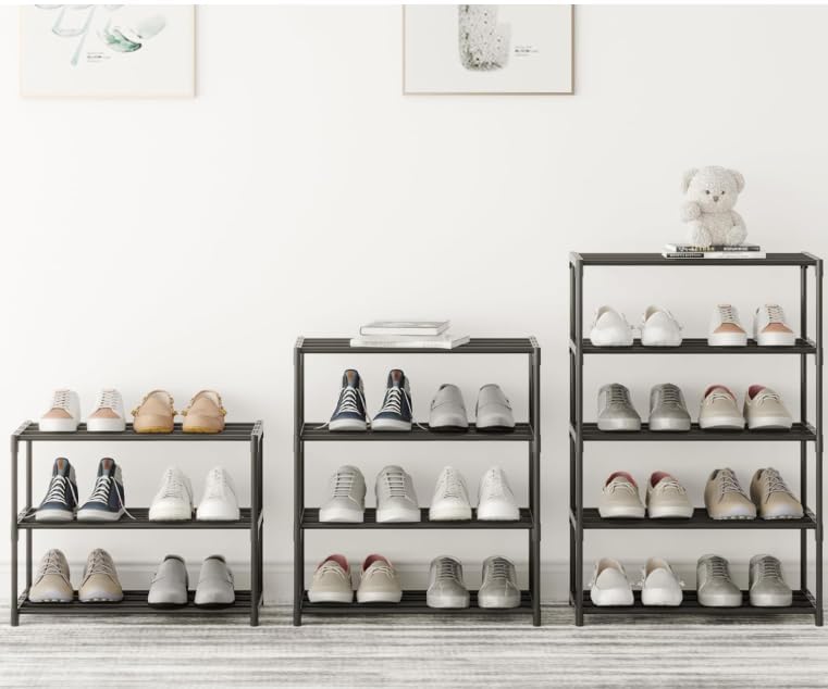 JS Plastic 5 Layer Shoe Rack Black Organizer - multiple rack display