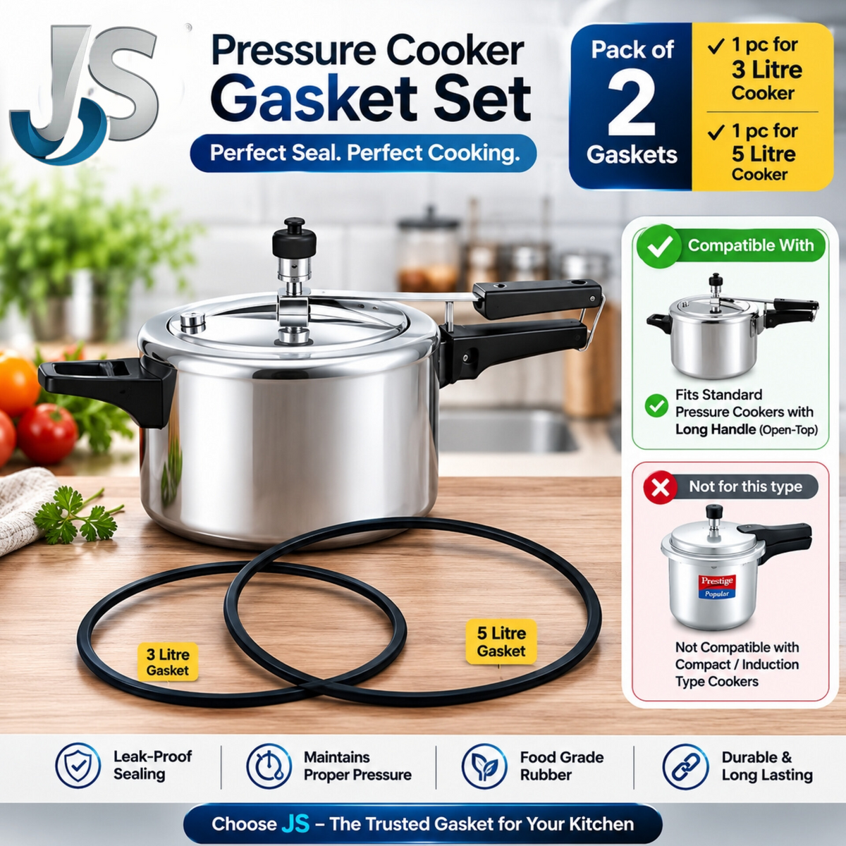 JS Pressure Cooker Gasket Set 3L and 5L - Pack of 2